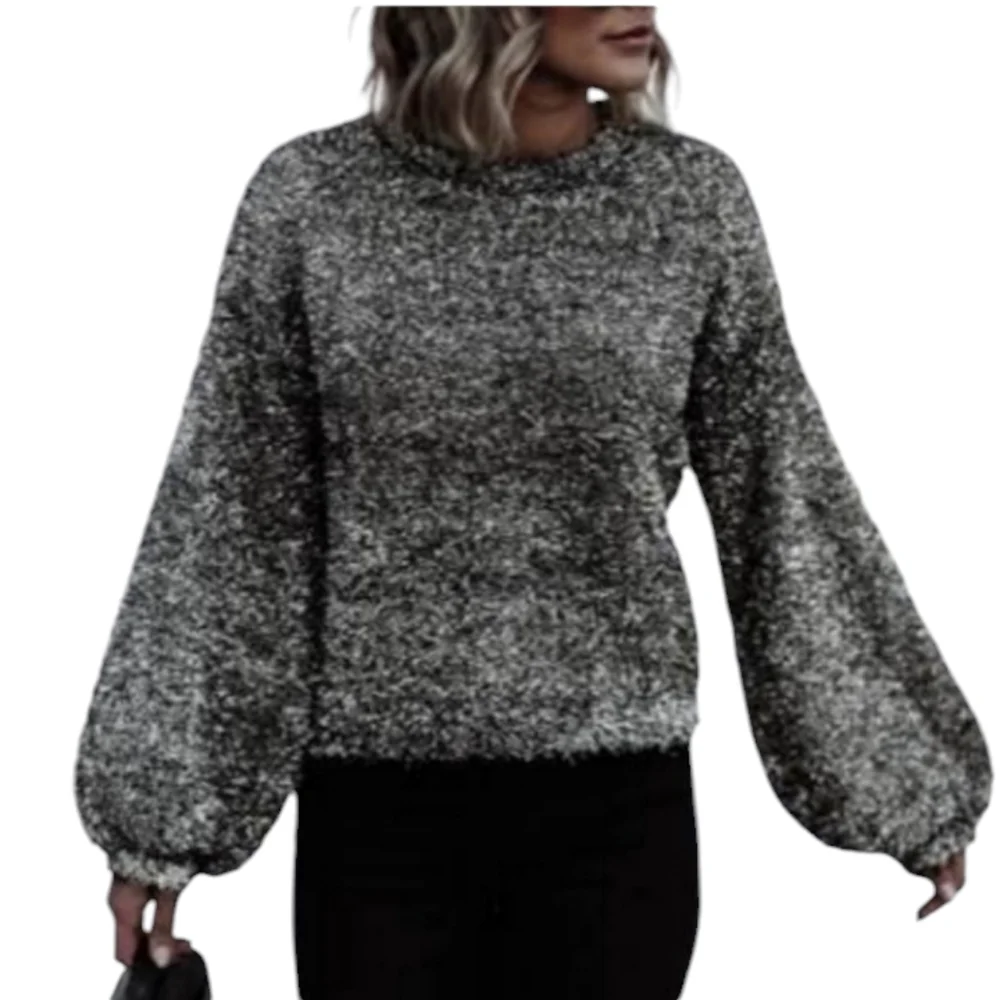 Anthropologie Leith Sweater Silver Black Metallic Tinsel Oversized XS